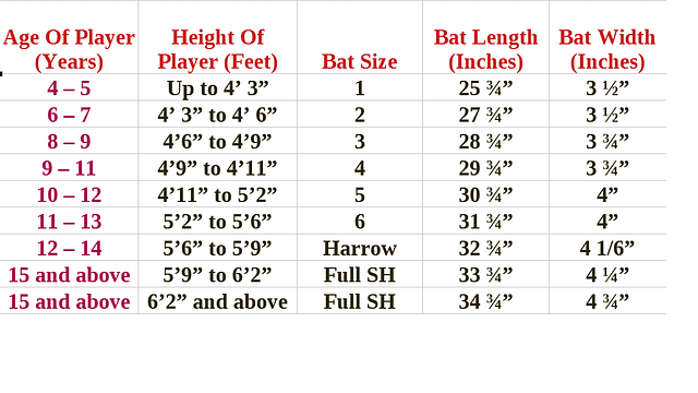 Cricket bat size price